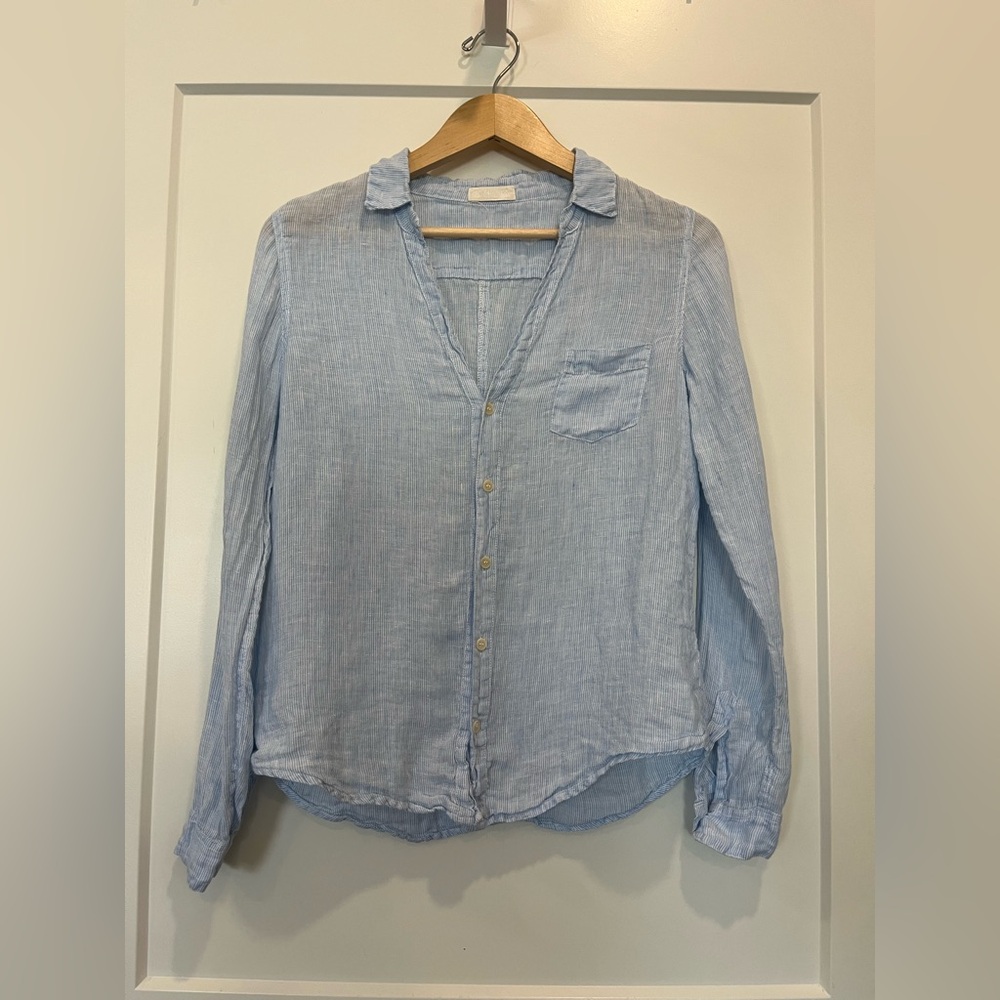 CP SHADES Sloane Blouse Blue & White Striped Linen Beachy Resort Minimalist sz S